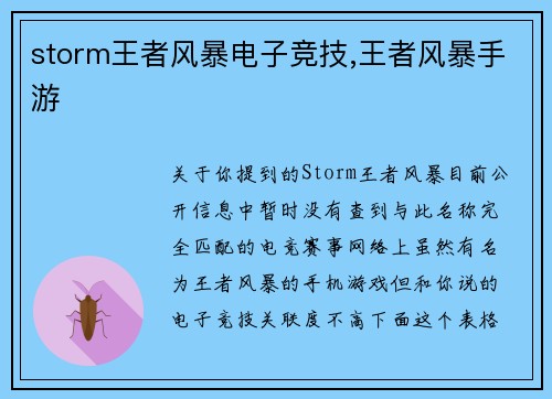storm王者风暴电子竞技,王者风暴手游